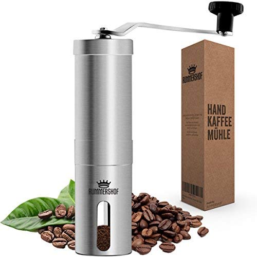 Rummershof Kaffeemühle manuell mit Keramikmahlwerk 2.0 - Handkaffeemühle aus Edelstahl - Espressomühle inkl. Mahlwerk-Bürste und Beutel + ein gepflanzter Baum von Rummershof