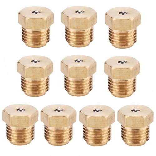 Rummyluck 10 Stück Messing Gerade Schmiernippel M10x1mm Gewinde Abschmiernippel für Motorrad Auto (Flachkopf) von Rummyluck