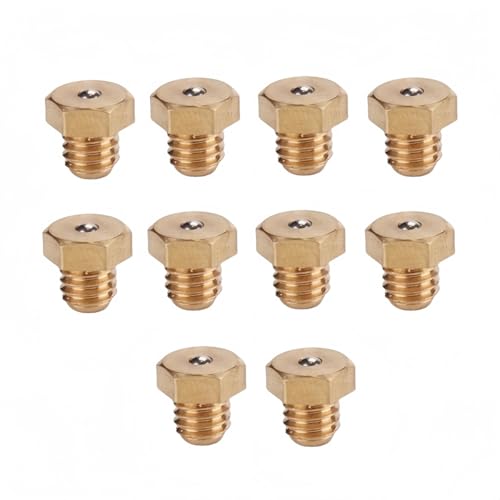 Rummyluck 10 Stück Messing Gerade Schmiernippel M6x1mm Gewinde Abschmiernippel für Motorrad Auto (Flachkopf) von Rummyluck