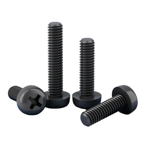 Rummyluck Schwarz Nylon Rundkopf Kreuzkopf Maschinenschrauben Kunststoffschrauben M5x15mm (50 Stück) von Rummyluck