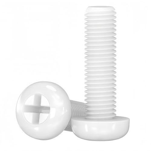 Rummyluck Weiß Nylon Rundkopf Kreuzkopf Maschinenschrauben Kunststoffschrauben M3x5mm (100 Stück) von Rummyluck