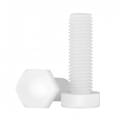 Rummyluck Weiß Nylon Sechskantschrauben Vollgewinde Kunststoffschrauben M12x50mm (5 Stück) von Rummyluck