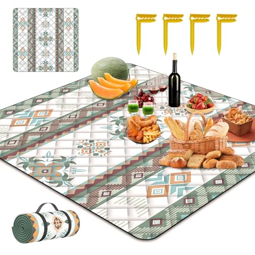 Picknickdecke, Campingdecke, Sandfrei Outdoor Decke, 200x200cm Perfekt für Picknicks, ist sandfrei, wasserabweisend und leicht zu reinigen,Kompakt faltbar mit praktischem Trageband,mit 4 Erdankern von Rumsfel