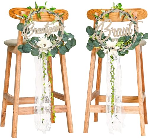 2 Stk Stuhlschilder Braut & Bräutigam Hochzeit Stuhl Banner Schild Zeichen Holz Hochzeit Stuhl mit Efeublätter deko Hochzeit Verlobungsfeier Braut und Bräutigam Hochzeit Stuhl Dekor Schild von RunFar shop