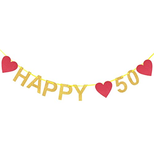 Happy 50 Girlande Gold 50th Birthday Geburtstag Girlande 50 Jahrestag Party Deko zum Aufhängen für Geburtstag Hochzeit Jubiläum Party Dekoration von RunFar shop