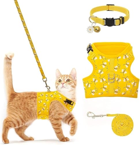 Katzengeschirr mit Leine ausbruchsicher 1,3m Einziehbare Rollleine,Verstellbar atmungsaktivem Mesh Cat Harness für Katzen kleine Hunde Kaninchen Reflektierend Streife Katzenweste von RunFar shop