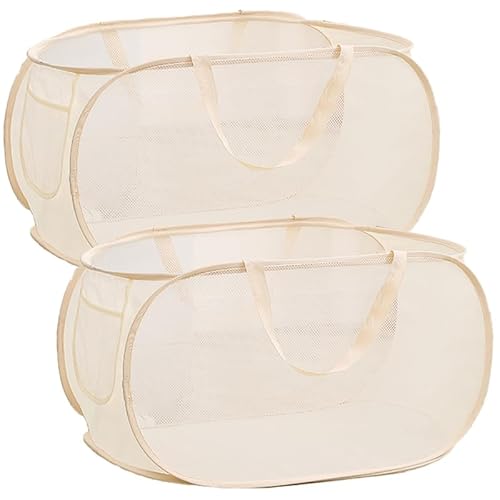 Pop Up Wäschekorb Faltbarer Wäschekorb 2 Stk(36 * 36 * 58 Cm) Wäschetonne Wäschekorb klappbar mit Griff laundry basket Aufbewahrungskorb für Kinderzimmer Camping Und Reisen (2stk beige) von RunFar shop