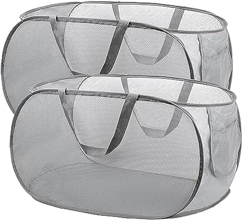 Pop Up Wäschekorb Faltbarer Wäschekorb 2 Stk(36 * 36 * 58 Cm) Wäschetonne Wäschekorb klappbar mit Griff laundry basket Aufbewahrungskorb für Kinderzimmer Camping Und Reisen (2stk grau) von RunFar shop
