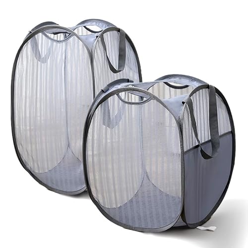 Pop Up Wäschekorb Faltbarer Wäschekorb 2 Stk Wäschetonne Wäschekorb klappbar mit Griff laundry basket Aufbewahrungskorb für Kinderzimmer Camping Und Reisen (Grau- 2pcs) von RunFar shop