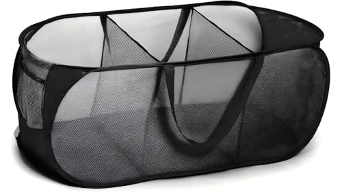 Pop Up Wäschekorb Faltbarer Wäschekorb drei Fächern (36 * 36 * 80 Cm) Wäschetonne Wäschekorb klappbar mit Griff laundry basket Aufbewahrungskorb für Kinderzimmer Camping Und Reisen (schwarz 100ml) von RunFar shop