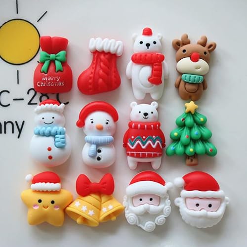 12 Stücke Mini Weihnachtsdeko Santa Schneemann Baum Glocke Harz Weihnachten Miniatur Ornamente DIY Zubehör Weihnachtsschmuck zum Basteln Craft Making DIY Scrapbook von RunFar shop
