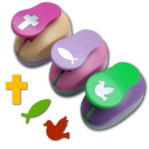 Stanzer Set Papierstanzer Motivstanzer Taube Fisch Kreuz Ausstanzer Set Motivlocher für Papier DIY Scrapbooking Basteln Streudeko, Kommunion, Konfirmation, Taufe 25mm von RunFar shop