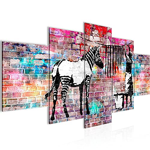 Runa Art Bild Loft Wohnzimmer Banksy Washing Zebra 5 Teilig Street Art Bunt Wandbilder auf Vlies Leinwand 012953c von Runa Art