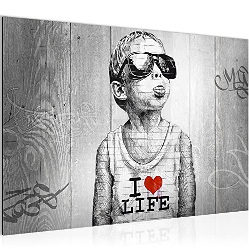 Runa Art Bild Junge Graffiti Modern Wandbilder Loft Wohnzimmer 1 Teilig - Made In Germany - Street Art Grau Flur 039815c von Runa Art