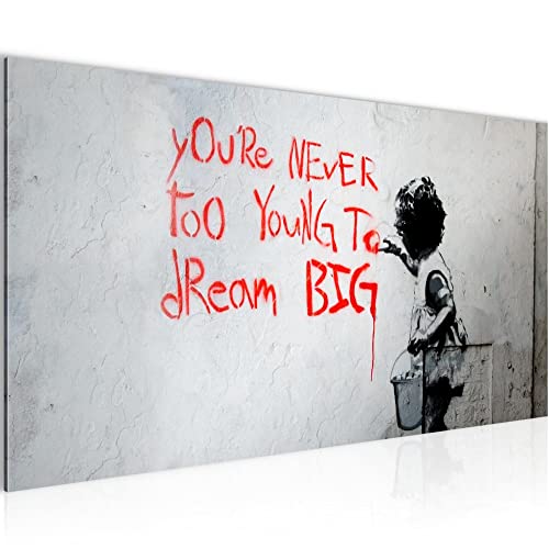 Runa Art Wandbild Dream Big 1 Teilig 100 x 40 cm Modern Bild auf Vlies Leinwand Street Art Graffiti Loft Wohnzimmer Schwarz Weiss 040612b von Runa Art