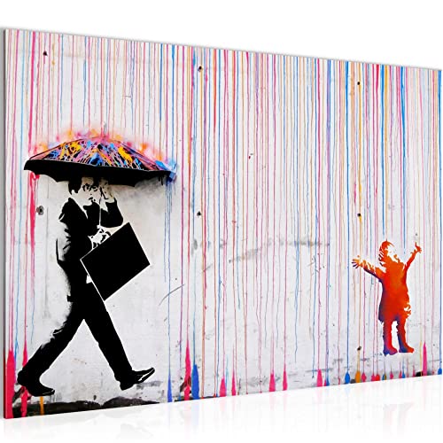 Runa Art Bild Colored Rain Modern Wandbilder Loft Wohnzimmer 1 Teilig - Made In Germany - Street Art Collage Grau Rot Flur 040315a von Runa Art