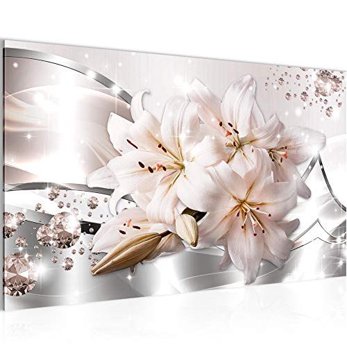 Runa Art Bild Blumen Lilien Modern Wandbilder Wohnzimmer 1 Teilig - Made in Germany - Diamant Beige Grau Flur 021814a von Runa Art