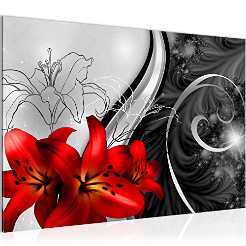 Runa Art Bild Blumen Lilien Modern Wandbilder Wohnzimmer 1 Teilig - Made In Germany - Rot Schwarz Weiss Flur 208415c von Runa Art