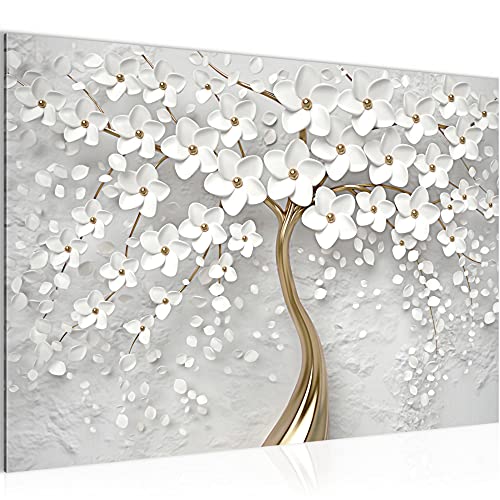Runa Art Bild Blumen Modern Wandbilder Wohnzimmer 1 Teilig - Made In Germany - Abstrakt Baum Weiss Gold Flur 039715a von Runa Art
