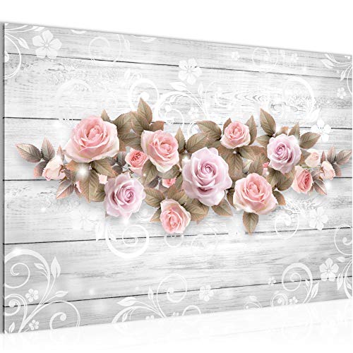 Runa Art Bild Blumen Rosen Modern Wandbilder Wohnzimmer 1 Teilig - Made In Germany - Holz Vintage Beige Flur 022315b von Runa Art