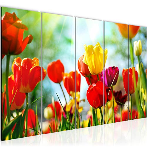 Runa Art Bild Blumen Tulpen Wandbilder auf Vlies Leinwand 5 Teilig Wanddekoration Wohnzimmer Schlafzimmer 201956a von Runa Art