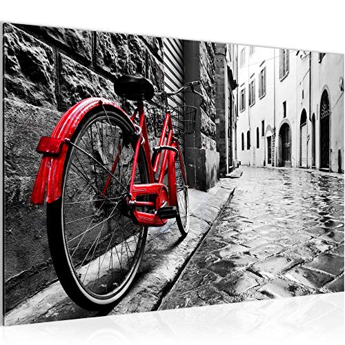 Runa Art Bild Fahrrad Modern Wandbilder Wohnzimmer Schlafzimmer 1 Teilig - Made In Germany - Retro Grau Rot Flur 004715a von Runa Art