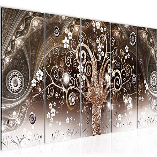 Runa Art Bild Gustav Klimt Baum des Lebens Wandbilder auf Vlies Leinwand 5 Teilig Wanddekoration Wohnzimmer Schlafzimmer 026356b von Runa Art
