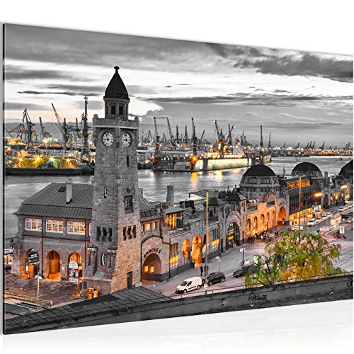 Runa Art Bild Hamburg Modern Wandbilder Wohnzimmer Schlafzimmer 1 Teilig - Made In Germany - Stadt Hafen Grau Flur 603015b von Runa Art