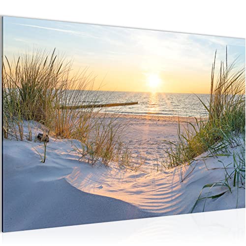 Runa Art Bild Strand Sonnenuntergang Modern Wandbilder Schlafzimmer Wohnzimmer 1 Teilig - Made In Germany - Meer Natur Blau Beige Flur 041715a von Runa Art