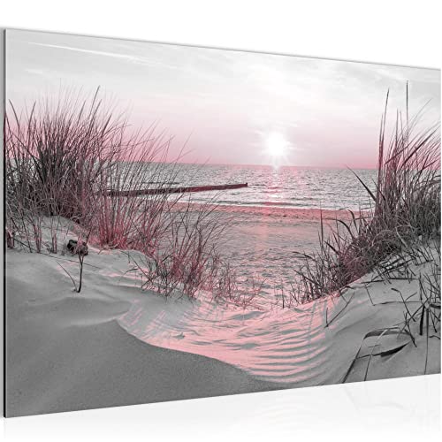 Runa Art Bild Strand Sonnenuntergang Modern Wandbilder Schlafzimmer Wohnzimmer 1 Teilig - Made In Germany - Meer Natur Rosa Grau Flur 041715b von Runa Art