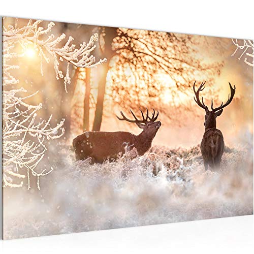 Runa Art Bild Winter Hirsch Modern Wandbilder Wohnzimmer 1 Teilig - Made In Germany - Wald Natur Beige Flur 003915a von Runa Art