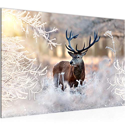 Runa Art Bild Winter Hirsch Modern Wandbilder Wohnzimmer 1 Teilig - Made In Germany - Wald Natur Beige Flur 004115a von Runa Art