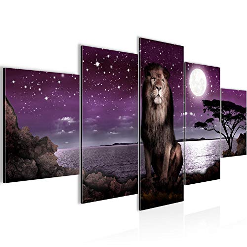 Runa Art - Bilder Afrika Löwe 200 x 100 cm 5 Teilig XXL Wanddekoration Design Lila Grau 022951b von Runa Art