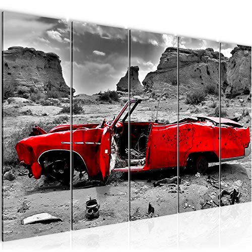 Runa Art Wandbild XXL Auto Grand Canyon Wohnzimmer 200 x 80 cm Grau Rot 5 Teilig - Made in Germany - 602255a von Runa Art