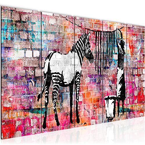 Runa Art Wandbild XXL Banksy Washing Zebra Loft Wohnzimmer 200 x 80 cm Bunt 5 Teilig - Made in Germany - 012955c von Runa Art