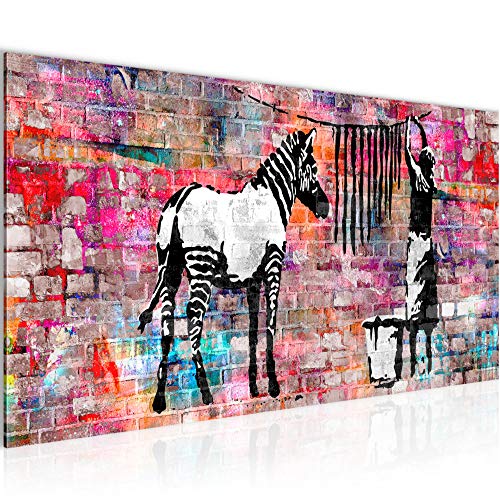 Runa Art Wandbild Banksy Washing Zebra 1 Teilig 100 x 40 cm Modern Bild auf Vlies Leinwand Street Art Loft Wohnzimmer Bunt 012912c von Runa Art