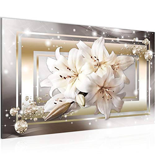 Runa Art Bild Blumen Lilien Modern Wandbilder Wohnzimmer 1 Teilig - Made in Germany - Diamant Beige Braun Flur 021714a von Runa Art