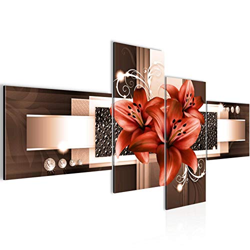 Runa Art Wandbilder Set XXL Blumen LilienWohnzimmer Schlafzimmer Beige Braun 4 Teilig - Made in Germany - 008645b von Runa Art