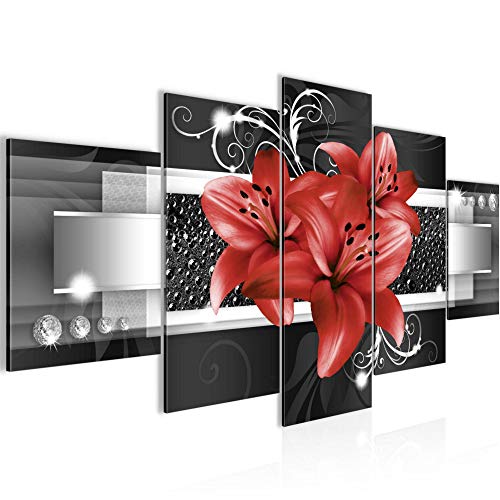 Runa Art Bild Wohnzimmer Schlafzimmer Blumen Lilien 5 Teilig Abstrakt Rot Wandbilder auf Vlies Leinwand 008653c von Runa Art