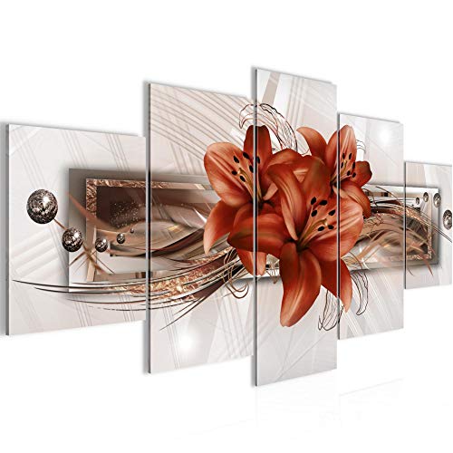 Runa Art - Bilder Blumen Lilien 200 x 100 cm 5 Teilig XXL Wanddekoration Design Beige Braun 008751b von Runa Art