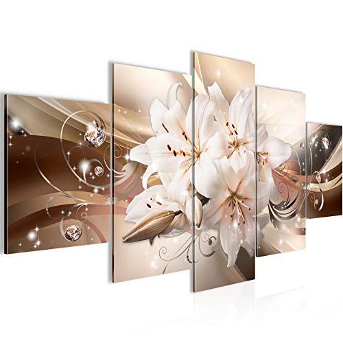 Runa Art - Bilder Blumen Lilien 200 x 100 cm 5 Teilig XXL Wanddekoration Design Beige Braun 020151a von Runa Art
