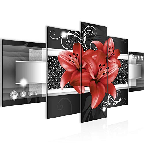 Runa Art - Bilder Blumen Lilien 200 x 100 cm 5 Teilig XXL Wanddekoration Design Rot 008651c von Runa Art