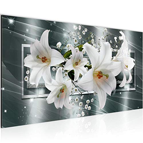 Runa Art Wandbild Blumen Lilien 1 Teilig 100 x 40 cm Modern Bild auf Vlies Leinwand Abstrakt Wohnzimmer Grau Grün 204712a von Runa Art