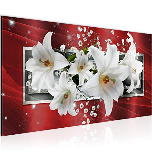 Runa Art Wandbild Blumen Lilien 1 Teilig 100 x 40 cm Modern Bild auf Vlies Leinwand Abstrakt Wohnzimmer Rot Grau 204712b von Runa Art