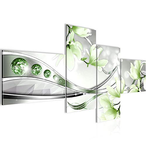 Runa Art Wandbilder Set XXL Blumen MagnolieWohnzimmer Schlafzimmer Grün Grau 4 Teilig - Made in Germany - 207245b von Runa Art