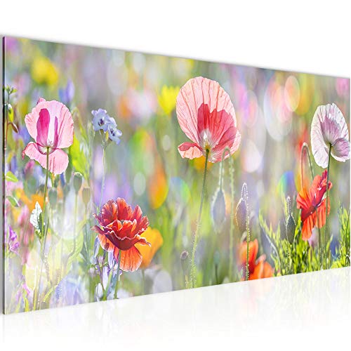 Runa Art Wandbild Blumen Mohnblumen 1 Teilig 100 x 40 cm Modern Bild auf Vlies Leinwand Blumenwiese Natur Wohnzimmer Bunt 007512a von Runa Art