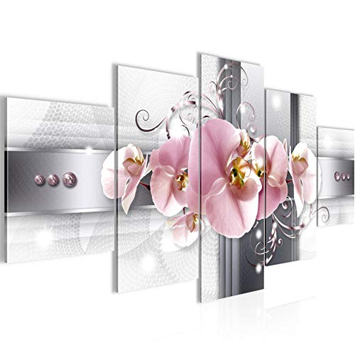 Runa Art - Bilder Blumen Orchidee 200 x 100 cm 5 Teilig XXL Wanddekoration Design Grau Rosa 008351a von Runa Art