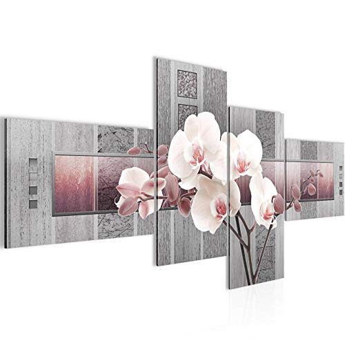 Runa Art Bild Modern Blumen Orchidee - Made in Germany - Wandbilder Abstrakt Violett Grau 4 Teilig 204642c von Runa Art