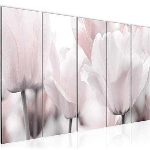 Runa Art Wandbild XXL Blumen Tulpen Wohnzimmer Schlafzimmer 200 x 80 cm Grau Rosa 5 Teilig - Made in Germany - 203955c von Runa Art