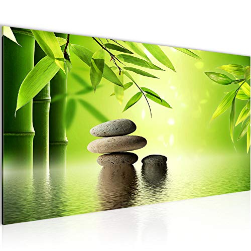 Runa Art Wandbild Feng Shui Steine 1 Teilig 100 x 40 cm Modern Bild auf Vlies Leinwand Bambus Spa Wohnzimmer Schlafzimmer Grün 501912a von Runa Art